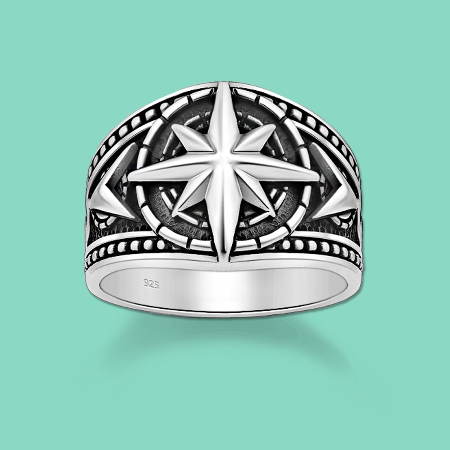 925 Sterling Silver, Compass Ring