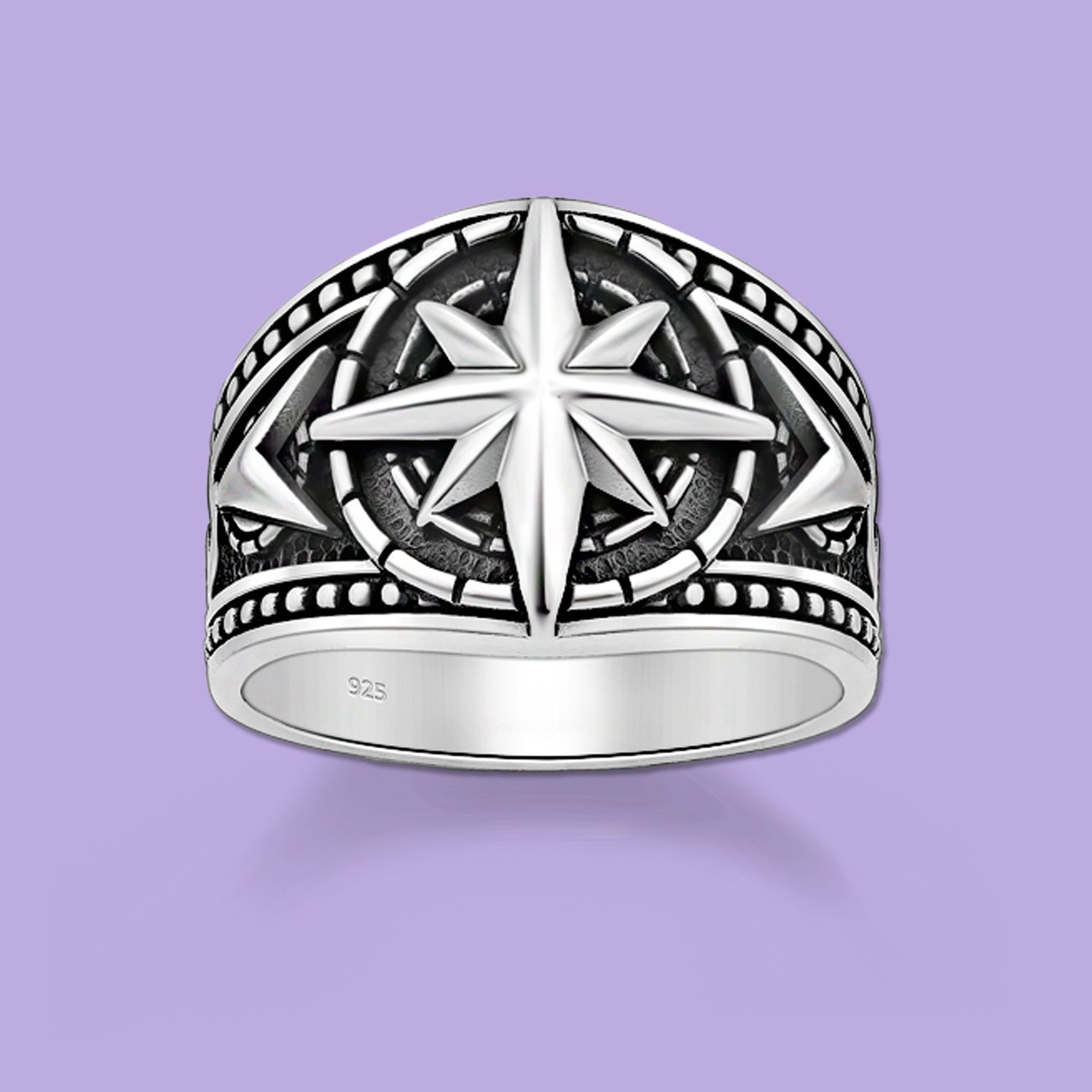 925 Sterling Silver Oxidized,  Compass Ring