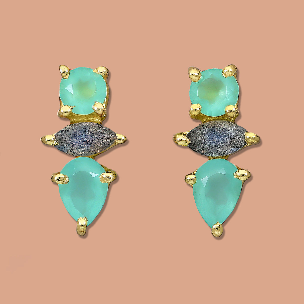 Aqua Chalcedony and Labradorite earrings, stud earrings