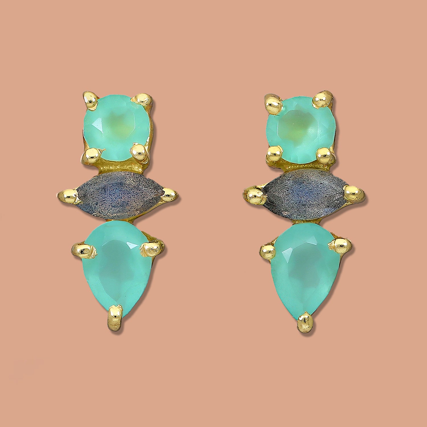 Aqua Chalcedony and Labradorite earrings, stud earrings