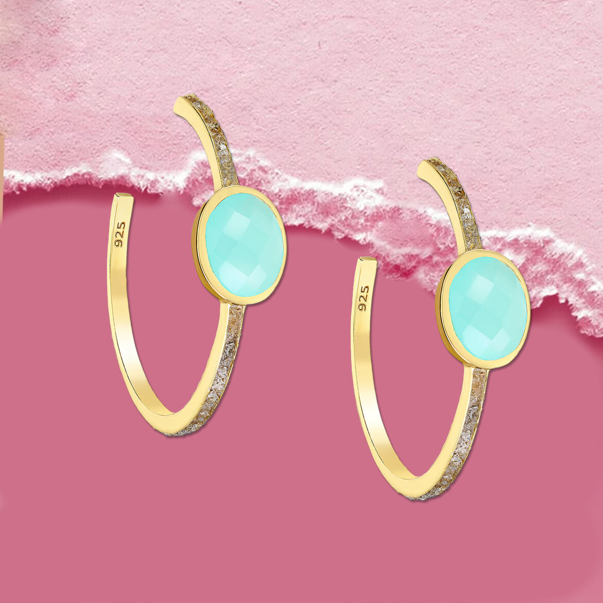 Aqua Chalcedony  earrings, Labradorite hoop earrings