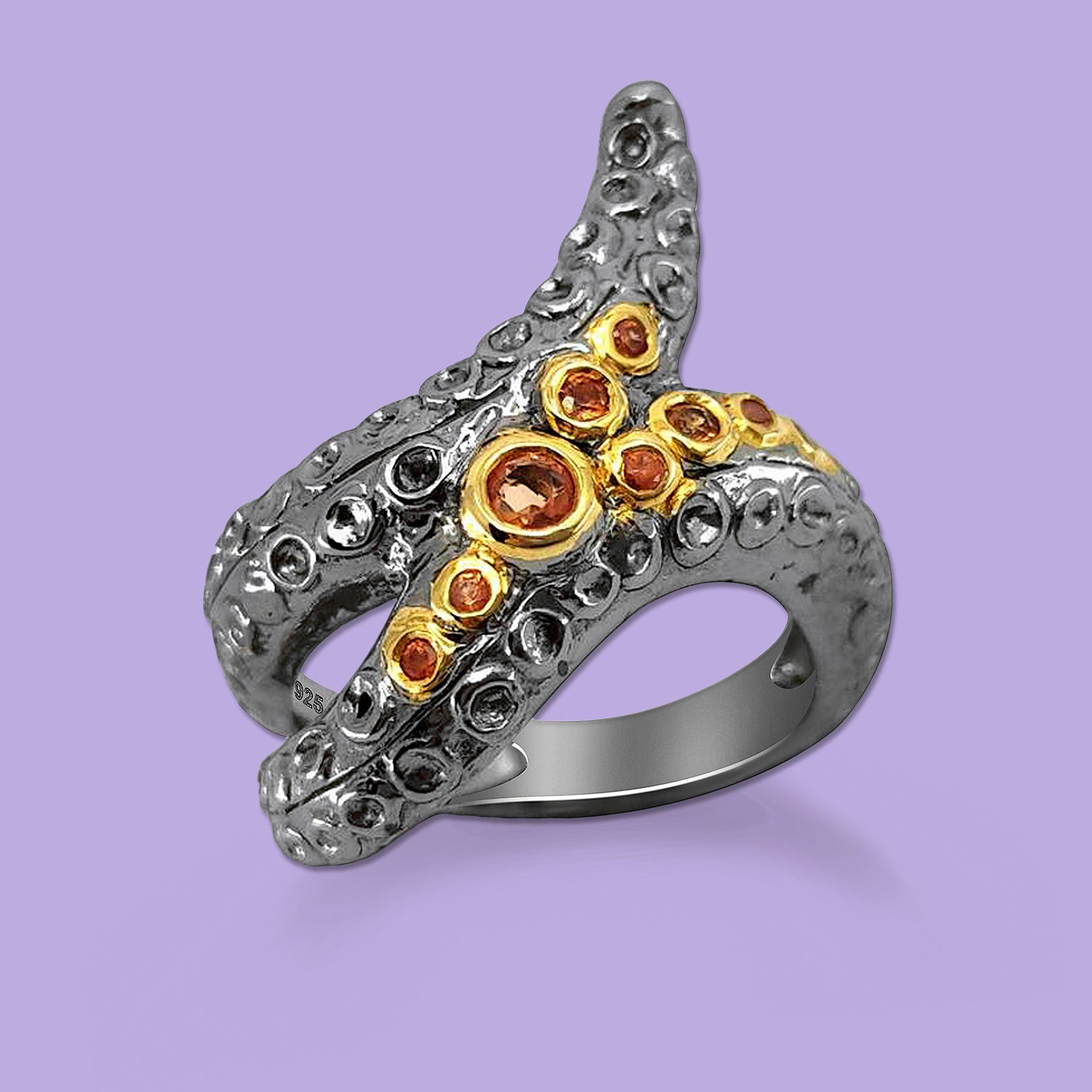 Black Silver Ring ,Orange Sapphire