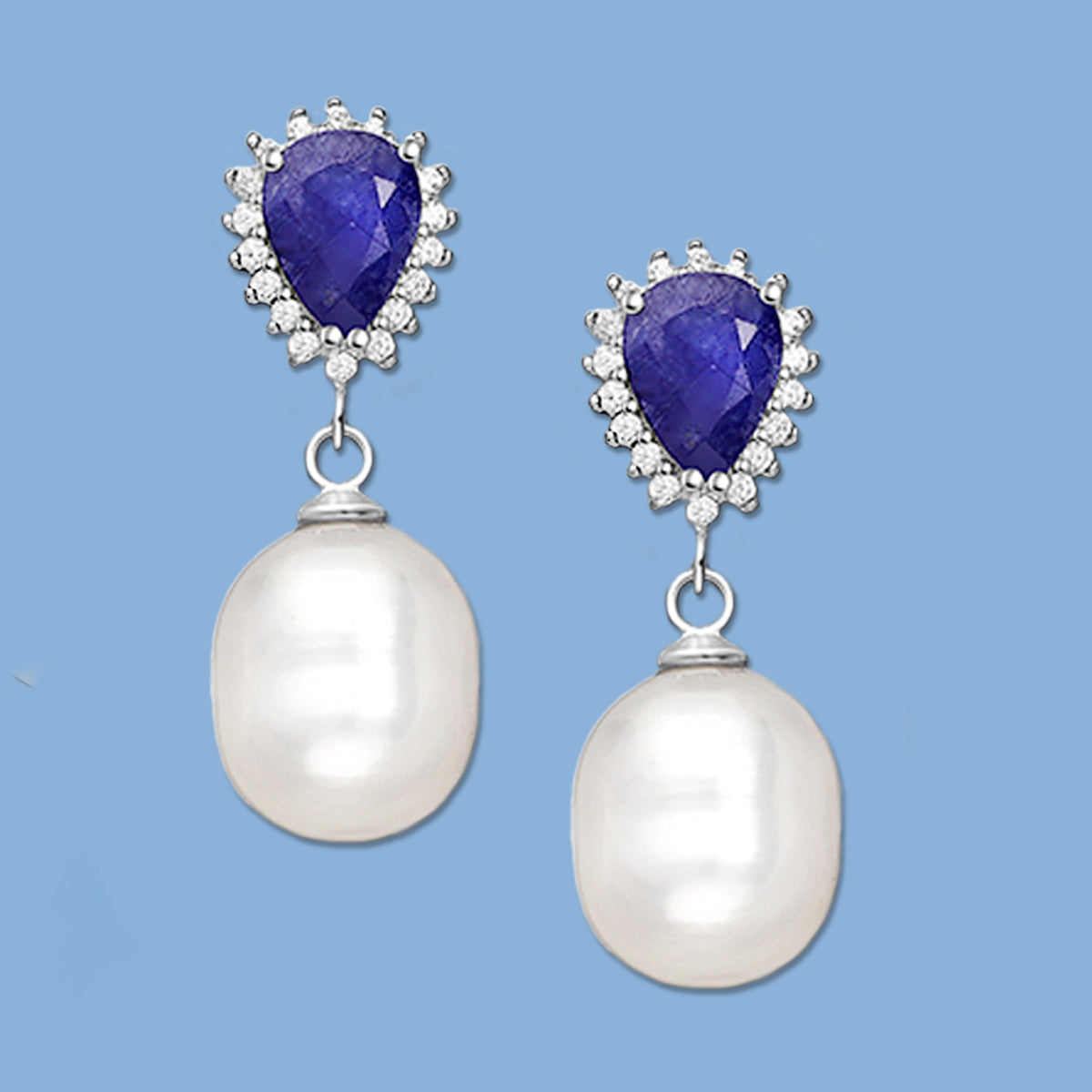 Blue Sapphire and Freshwater Pearls Earrings, dangle earrings