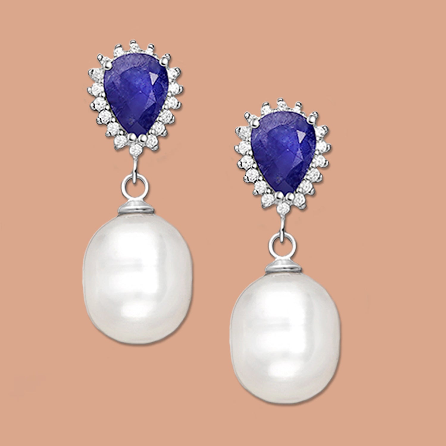 Sapphire earrings, Pearls Earrings