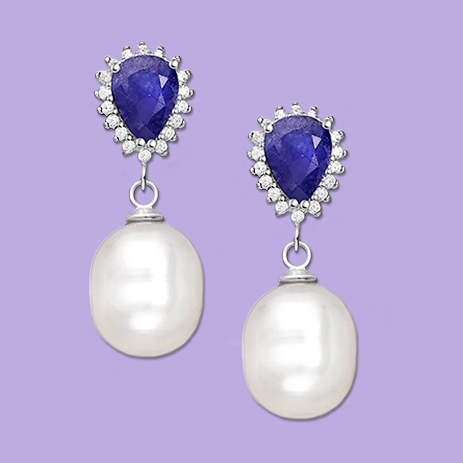 Blue Sapphire earrings, Pearls Earrings