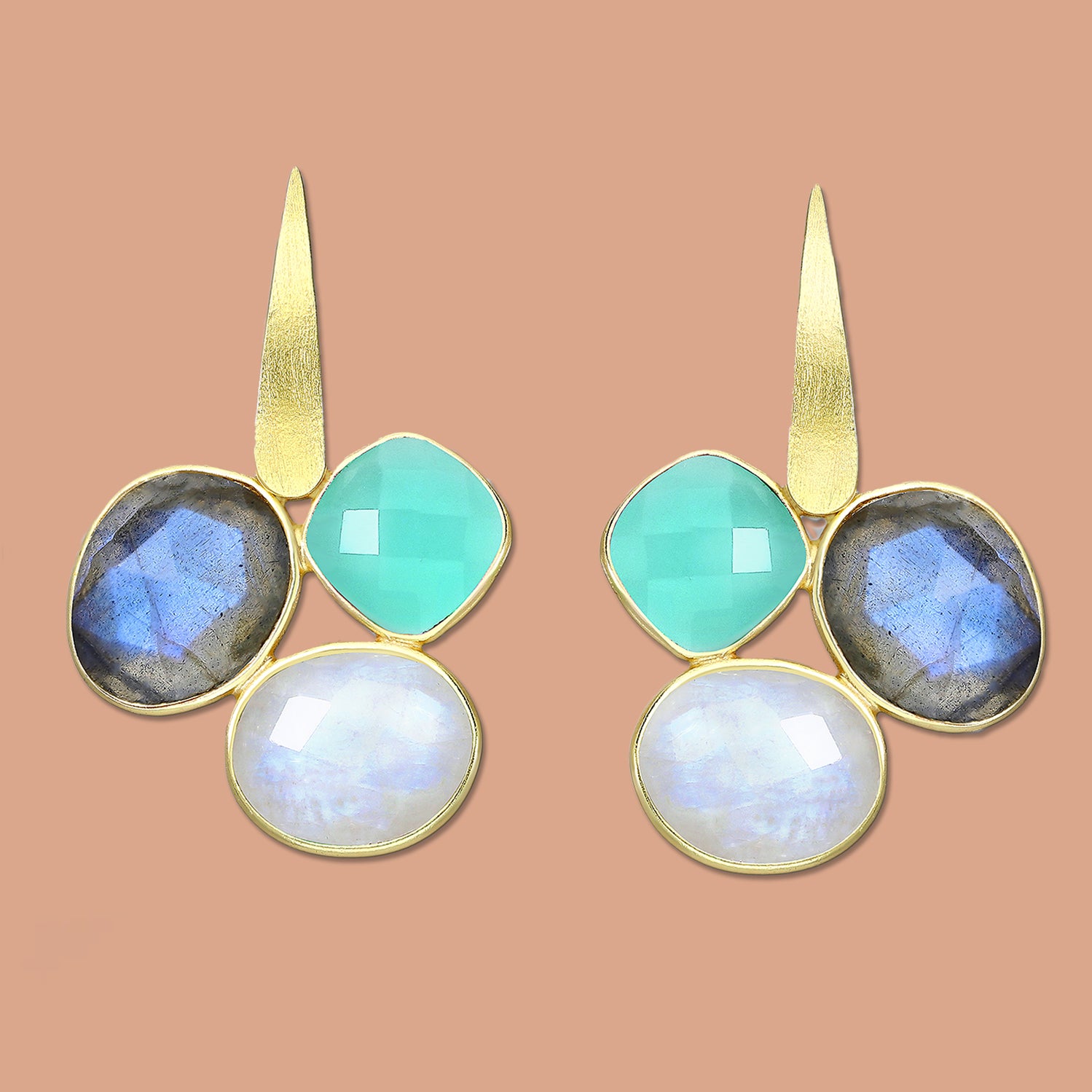 Chalcedony, Labradorite , Moonstone earrings, stud earrings