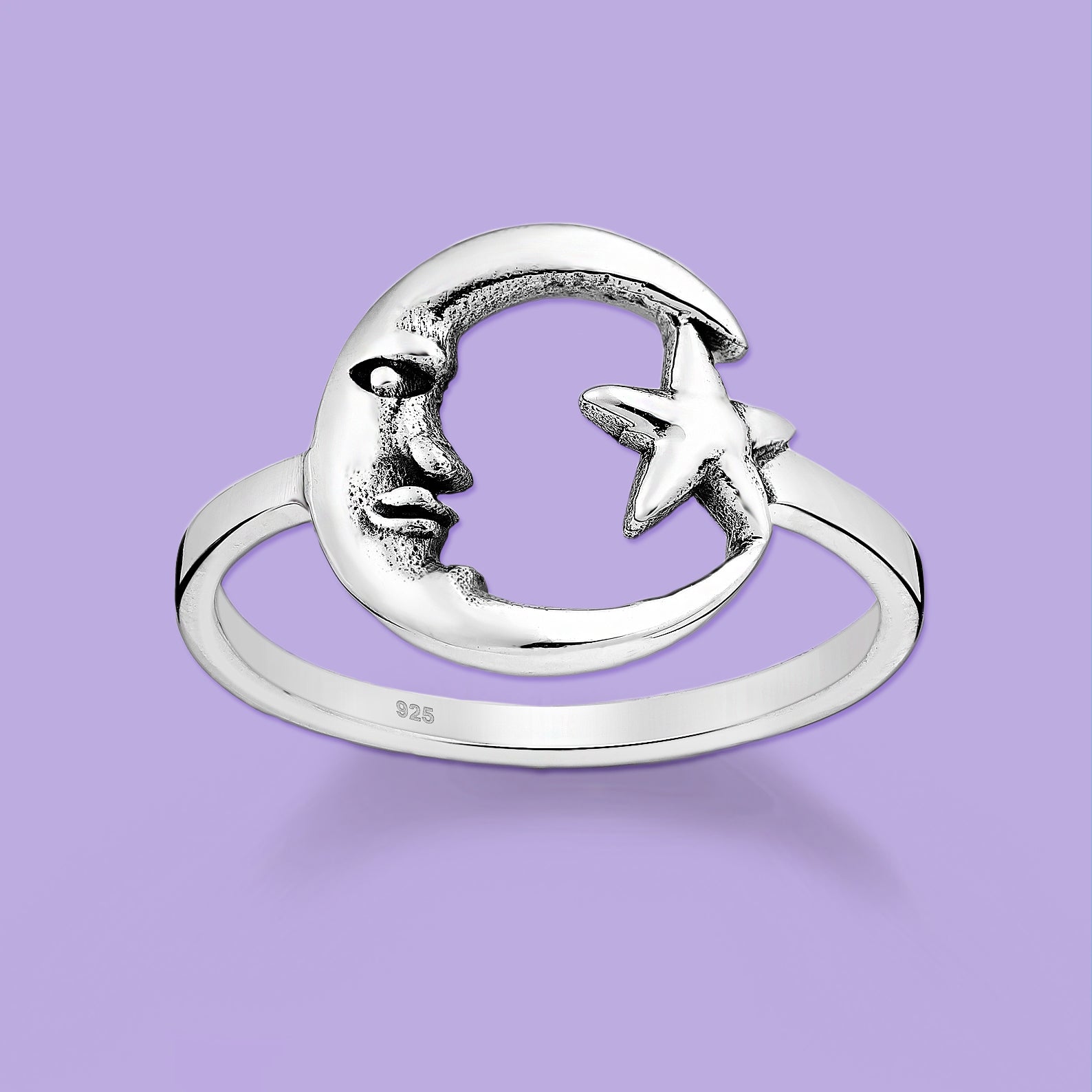 Crescent Moon and Star Silver Ring