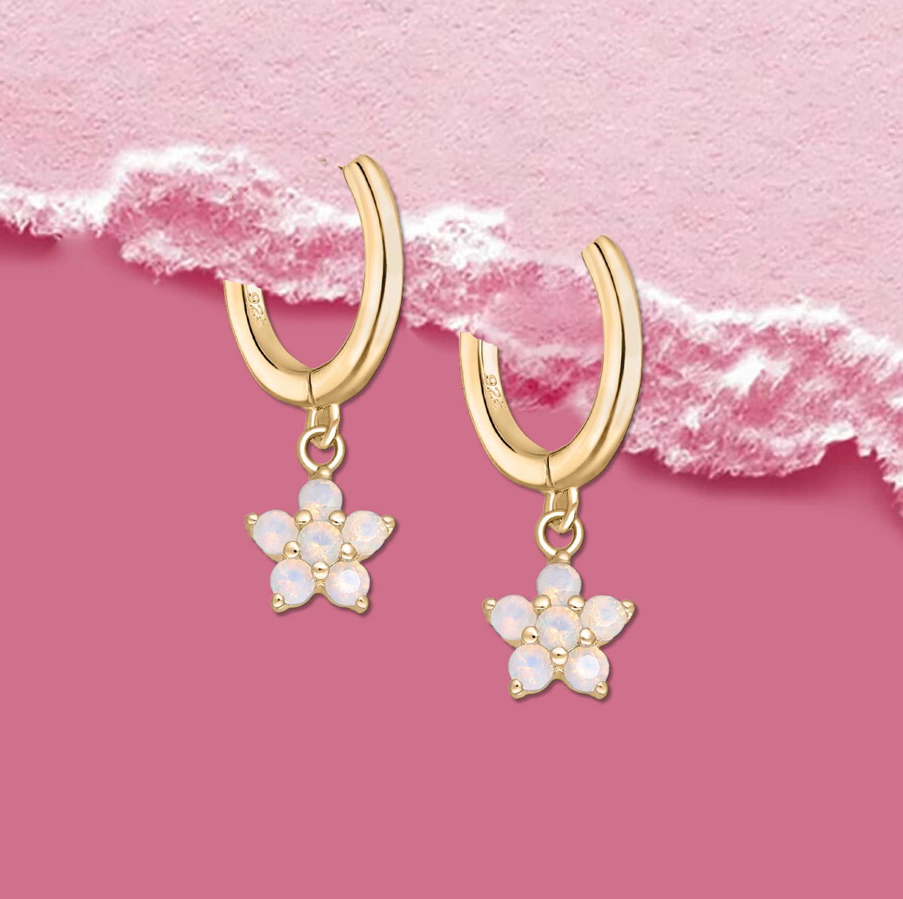  Flower earrings, Opal Hoop Earrings