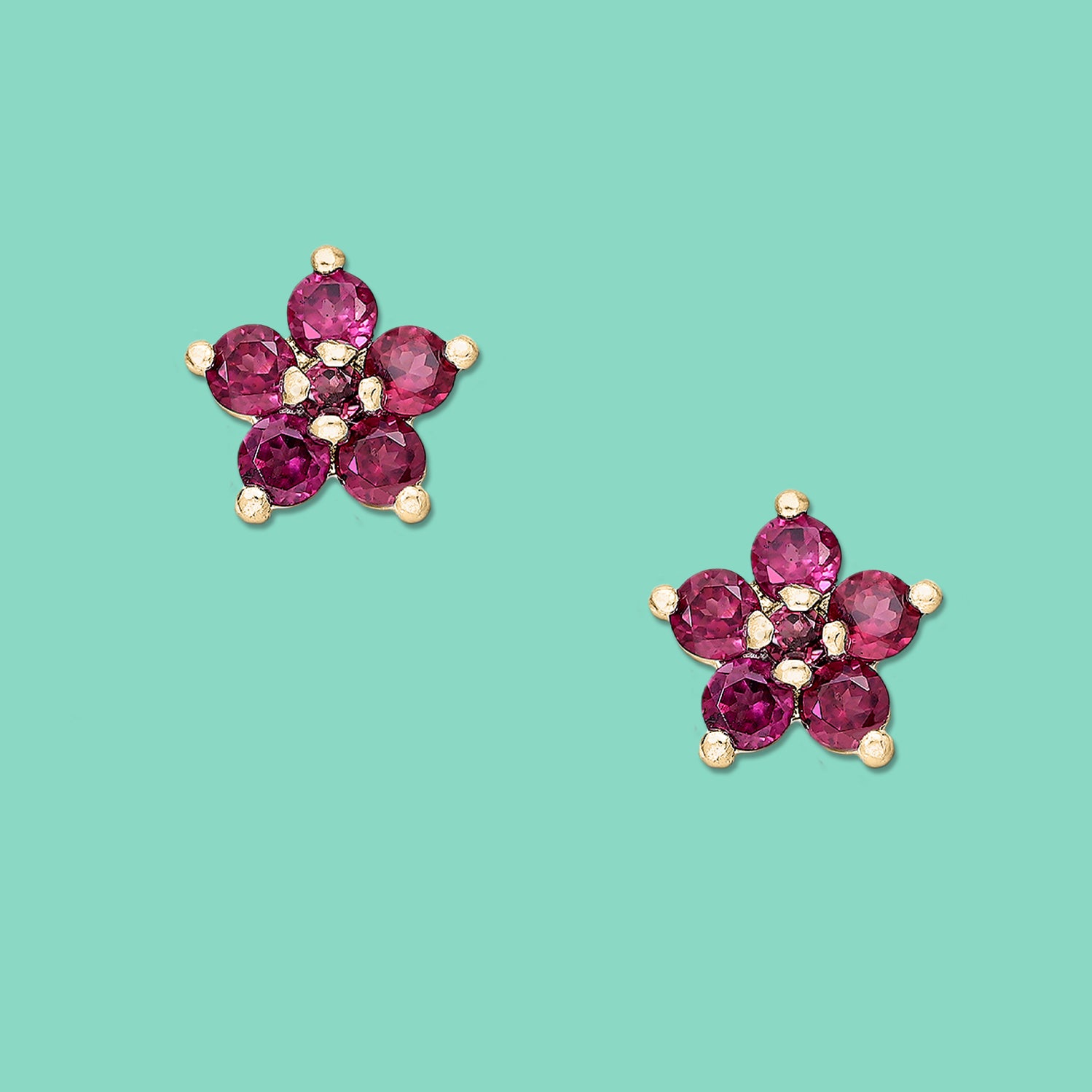 Flower Stud Earrings , Rhodolite earrings