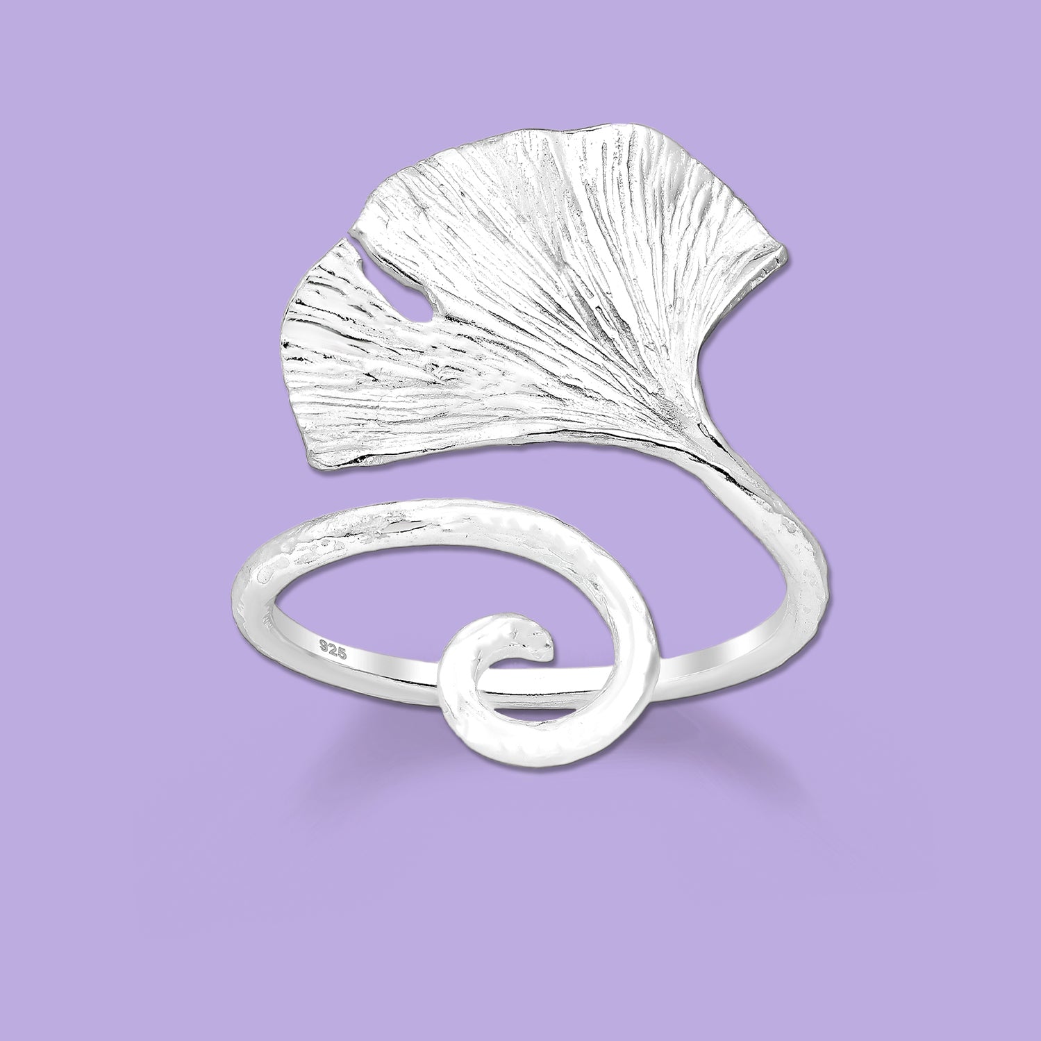 Ginkgo Leaf Silver Adjustable Ring