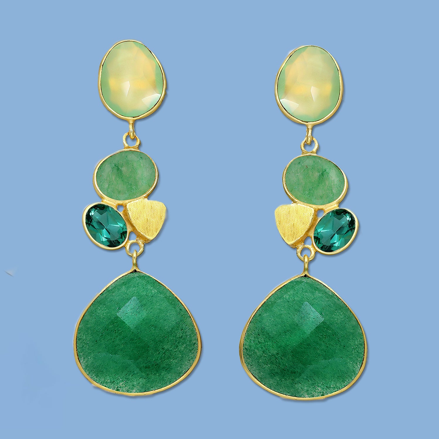 Green Gemstone Earrings, gold earrings