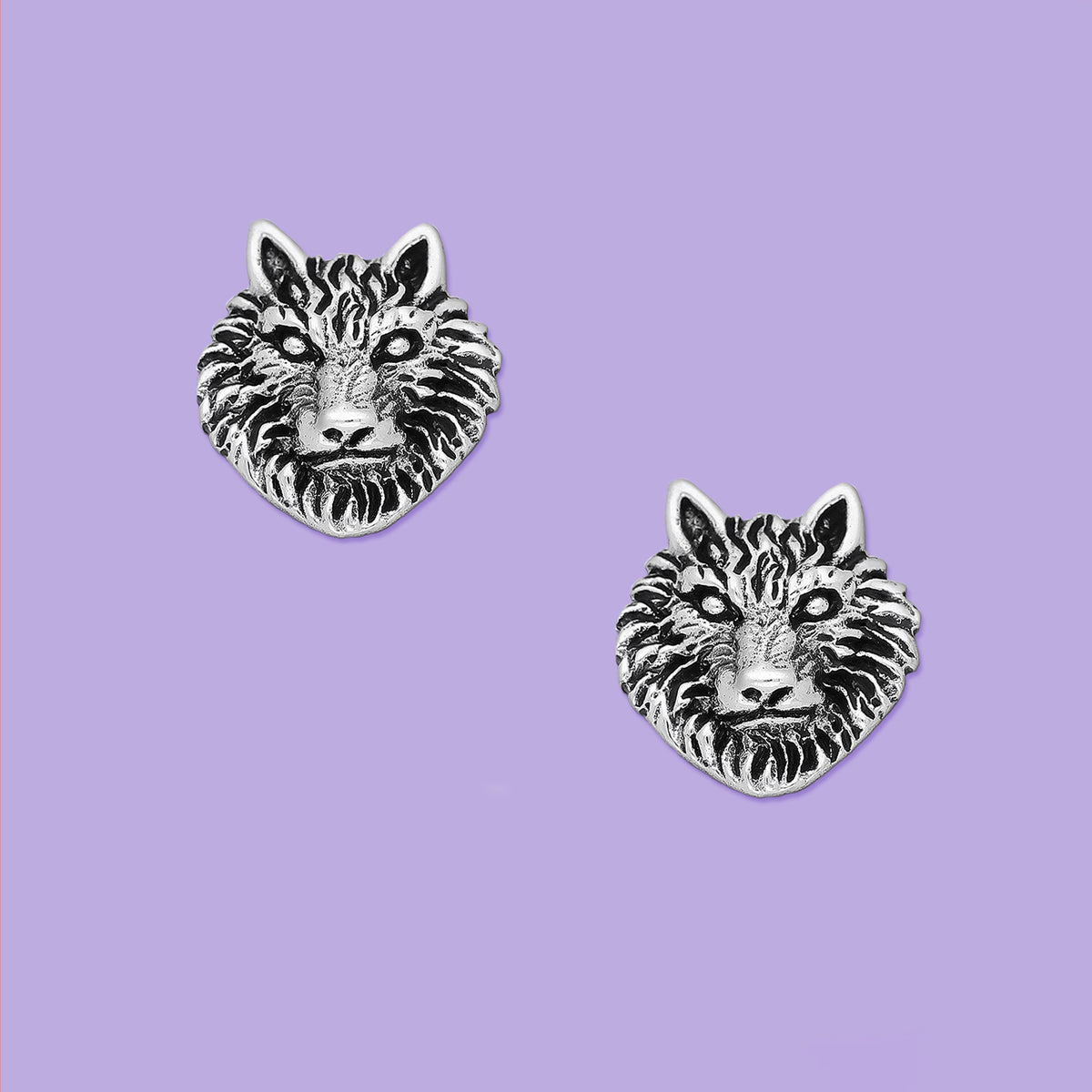 Lion earrings, Silver Stud Earrings