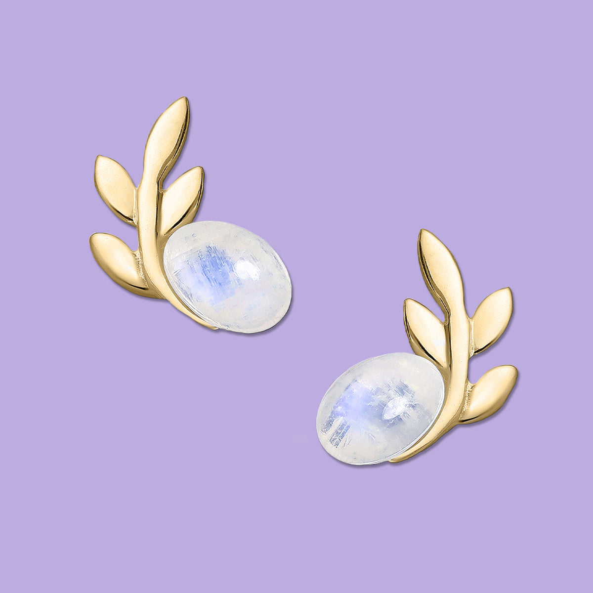 Moonstone earrings, Leaf Stud Earrings