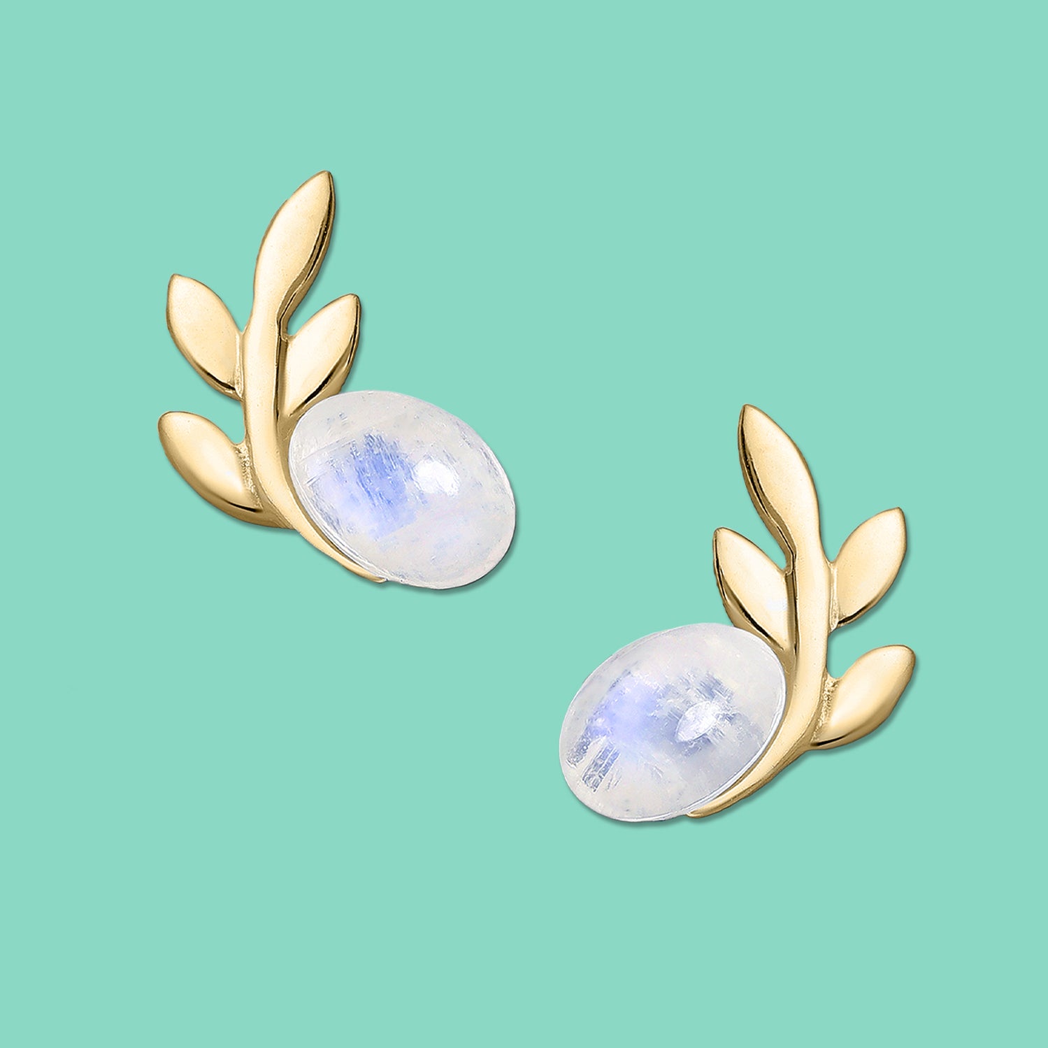 Moonstone  Stud Earrings, leaf earrings, silver earrings