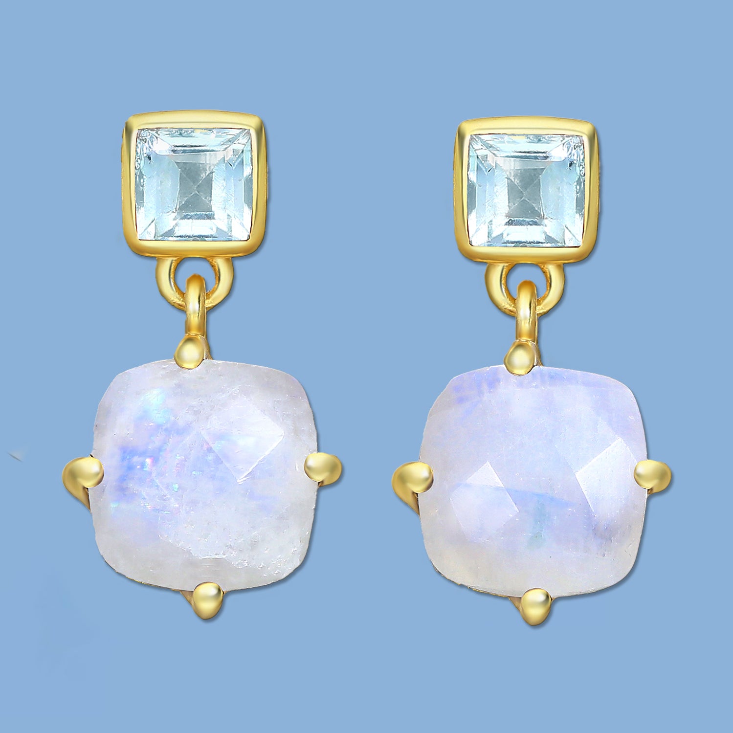 Moonstone  stud earrings, Sky-Blue Topaz earrings