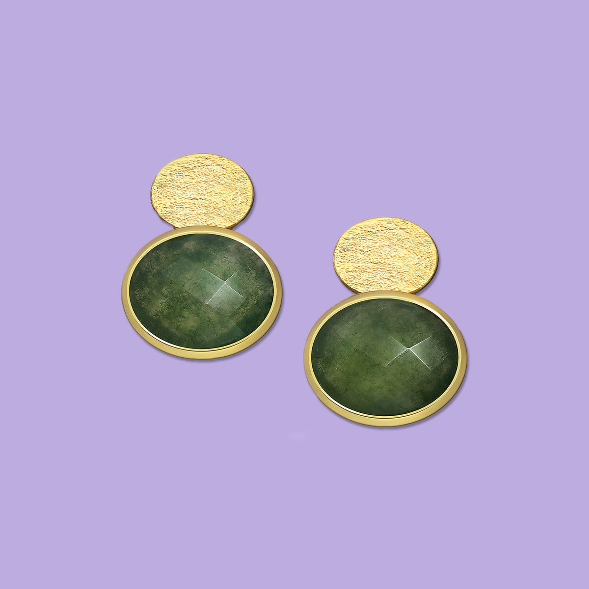 Moss Agate , Stud Earrings , gold earrings