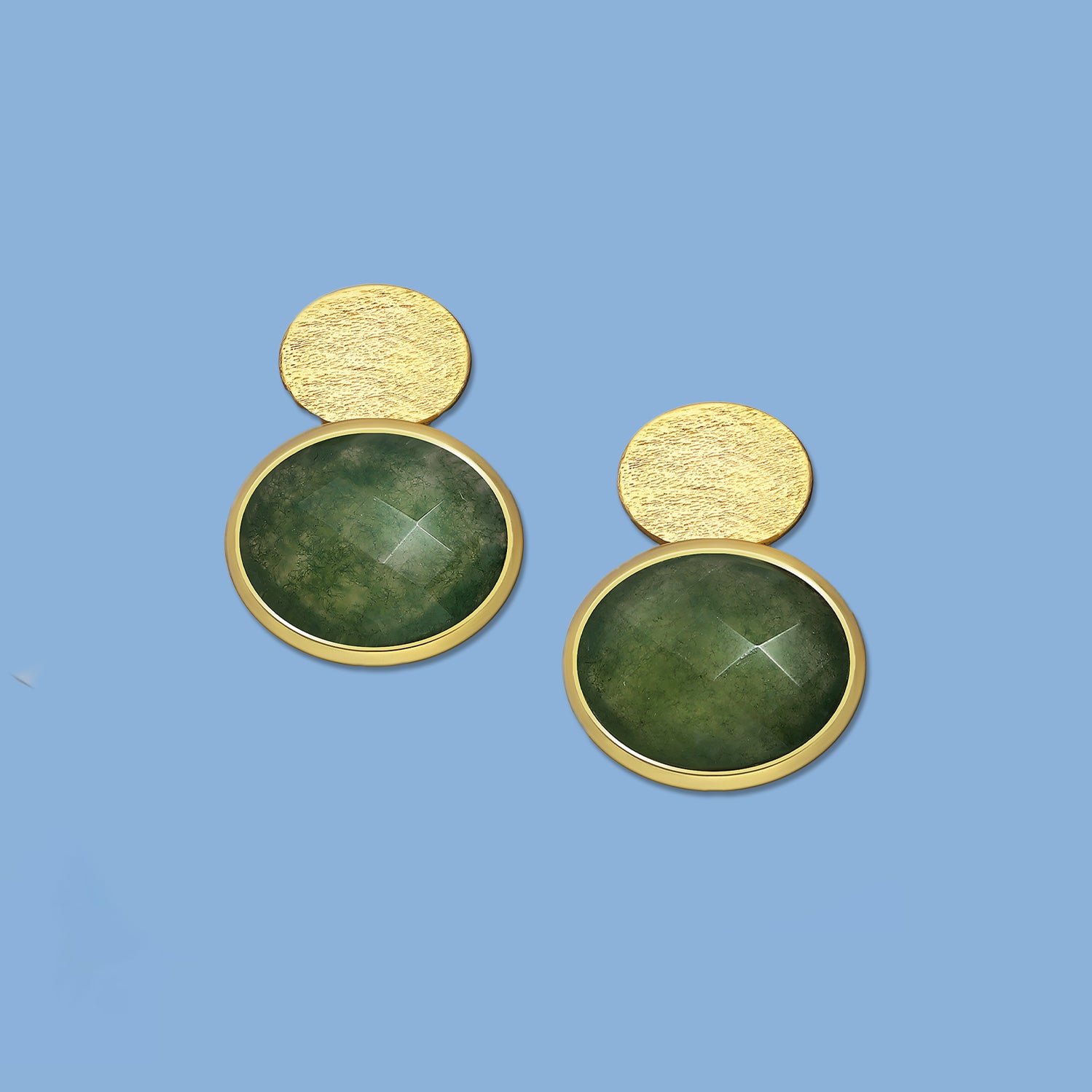 Moss Agate Stud Earrings, green earrings