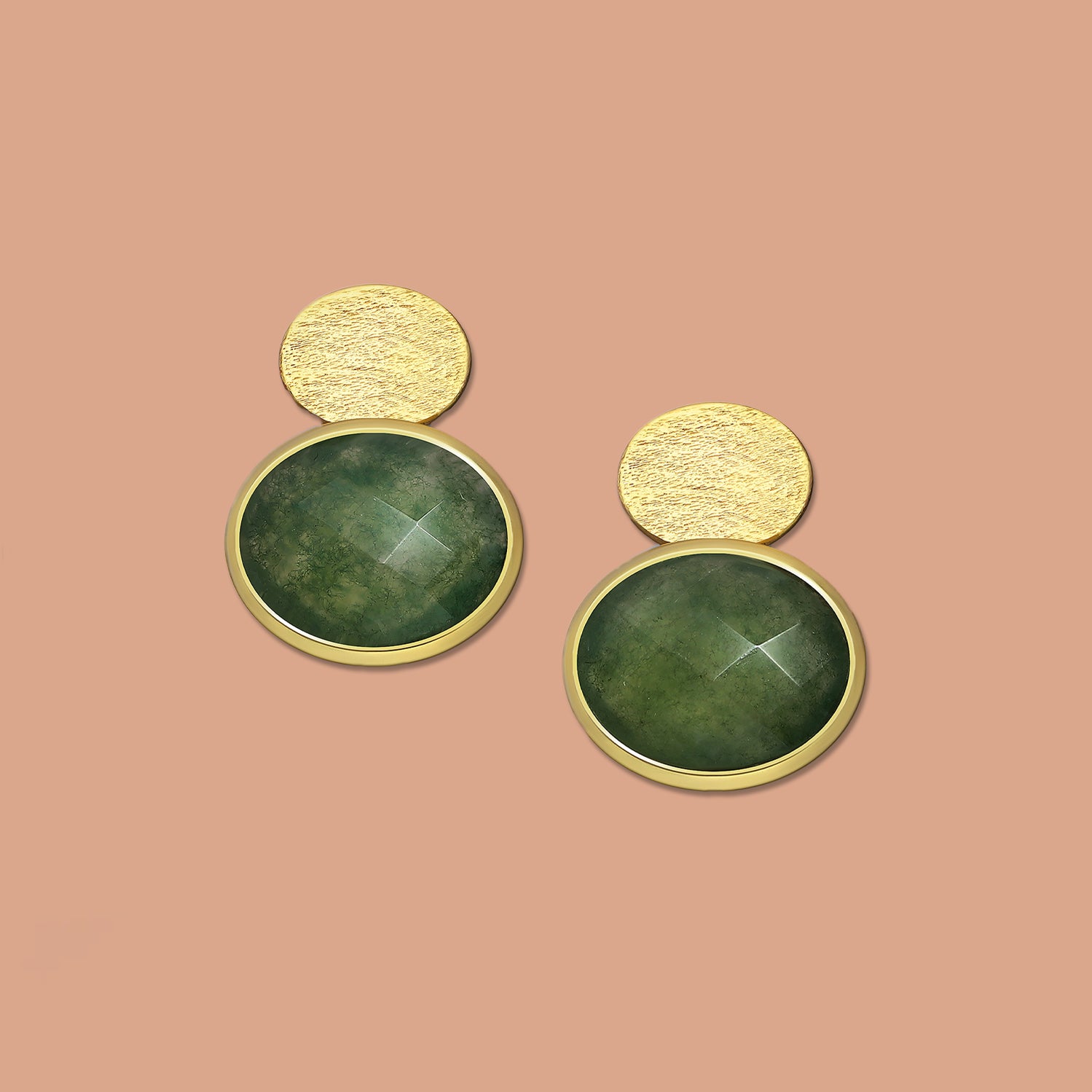 Moss Agate Earrings, gold stud earrings