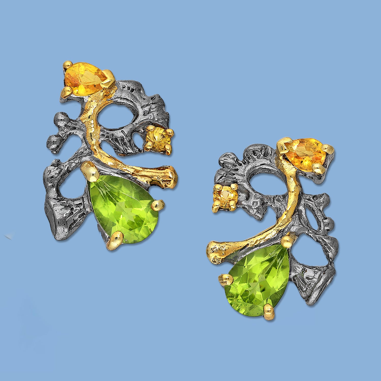 Peridot  ,Yellow Sapphire , black earrings