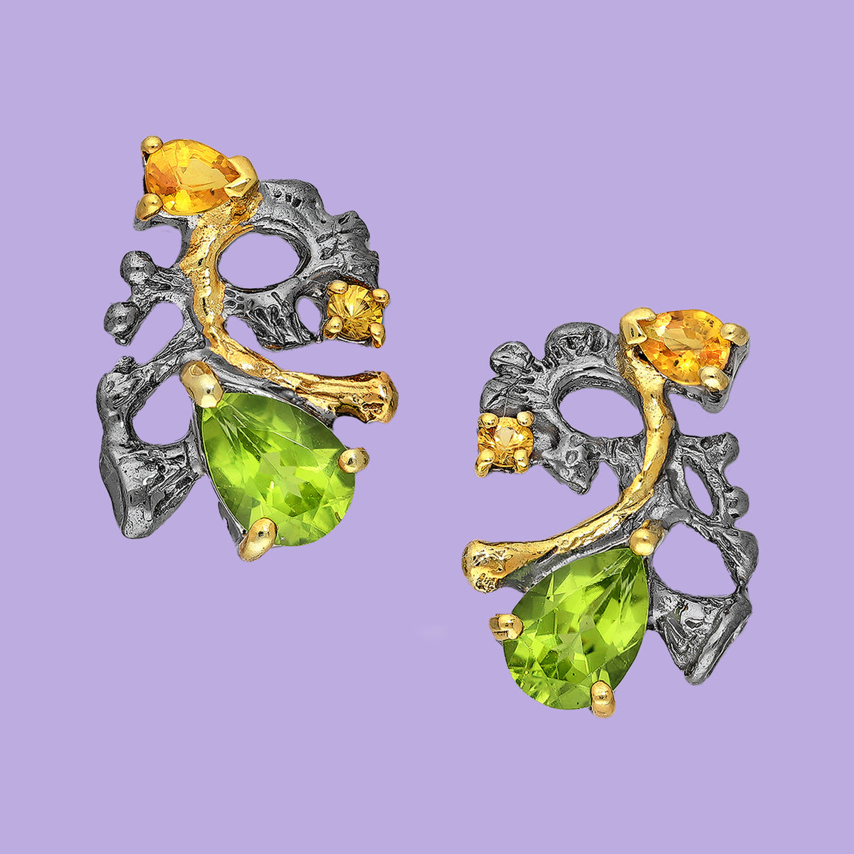 Peridot earrings, Yellow Sapphire, black earrings