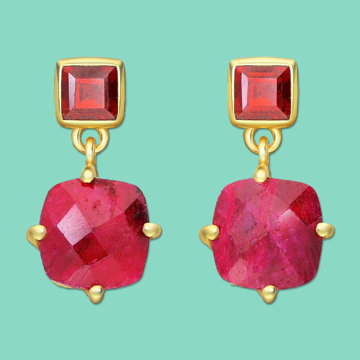 Red Sapphire  earrings, Garnet stud earrings