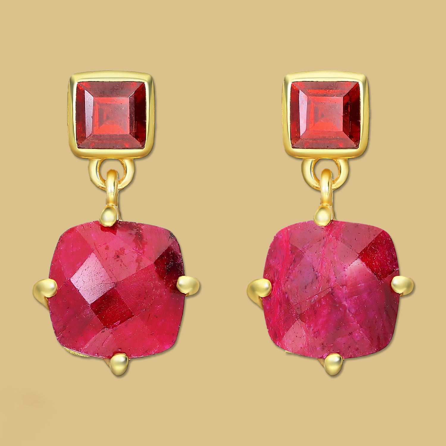 Garnet earrings, red stud earrings