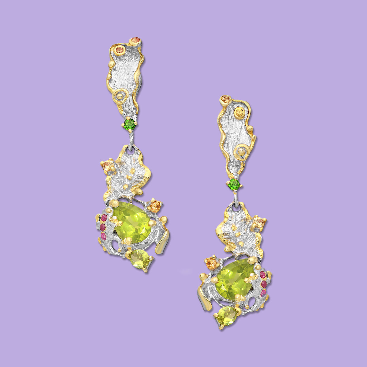 Rhodolite and Peridot stud earrings, dangle earrings, 