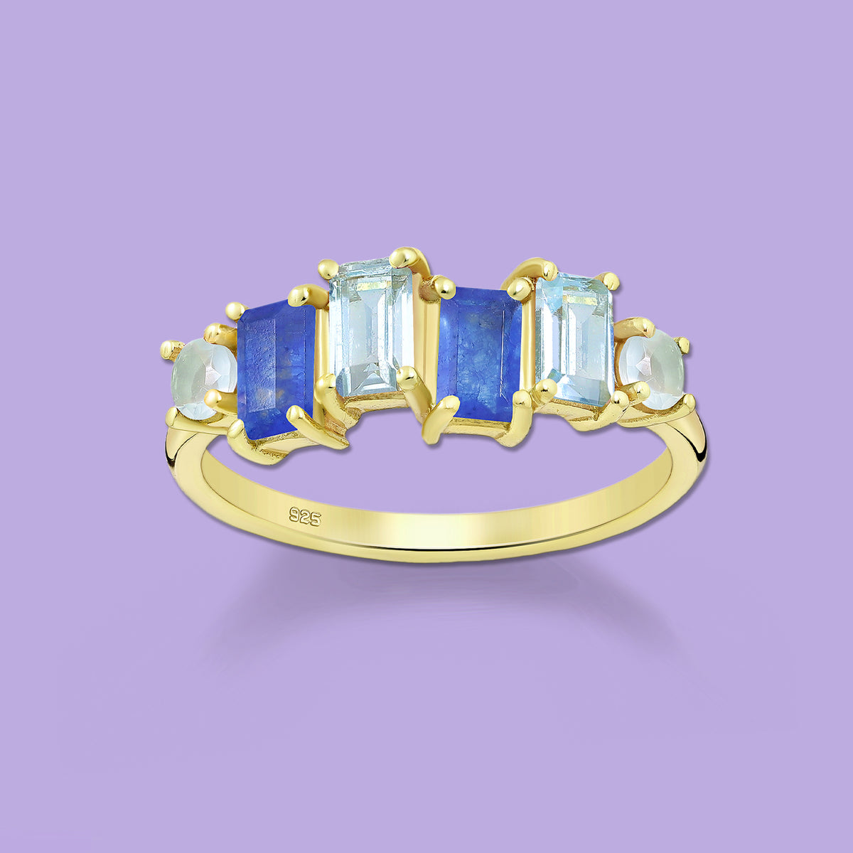 Gold Ring ,Sky Blue Topaz, Blue Jade