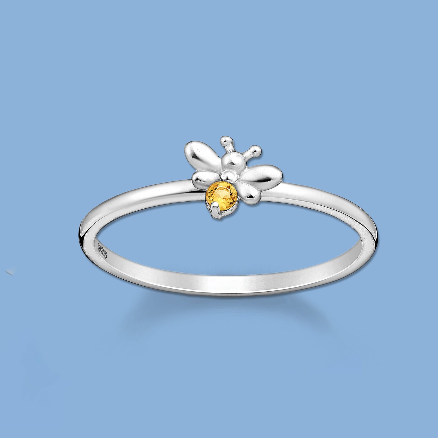 Silver Bee Ring with Citrine