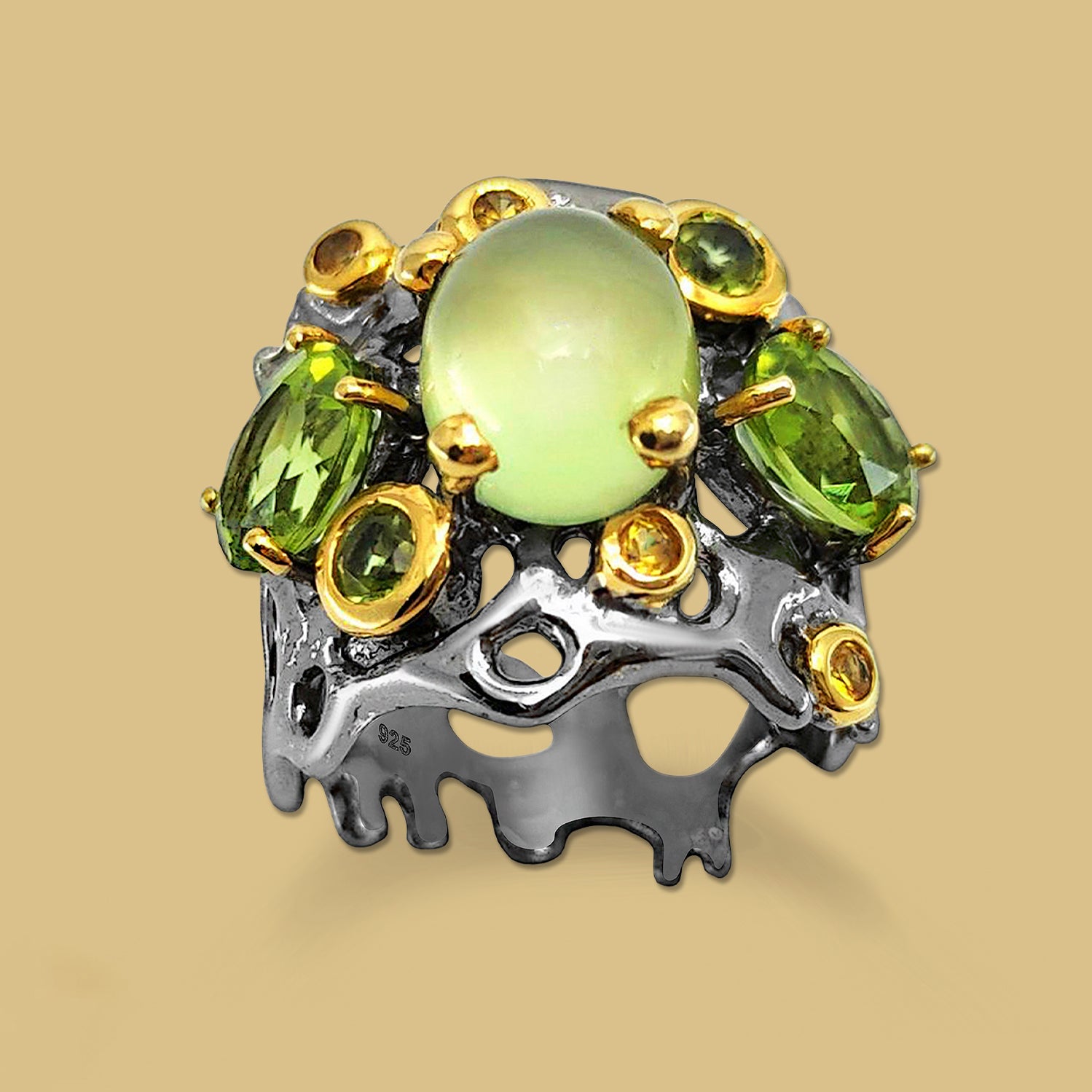 Silver Ring, Sapphire, Peridot ring