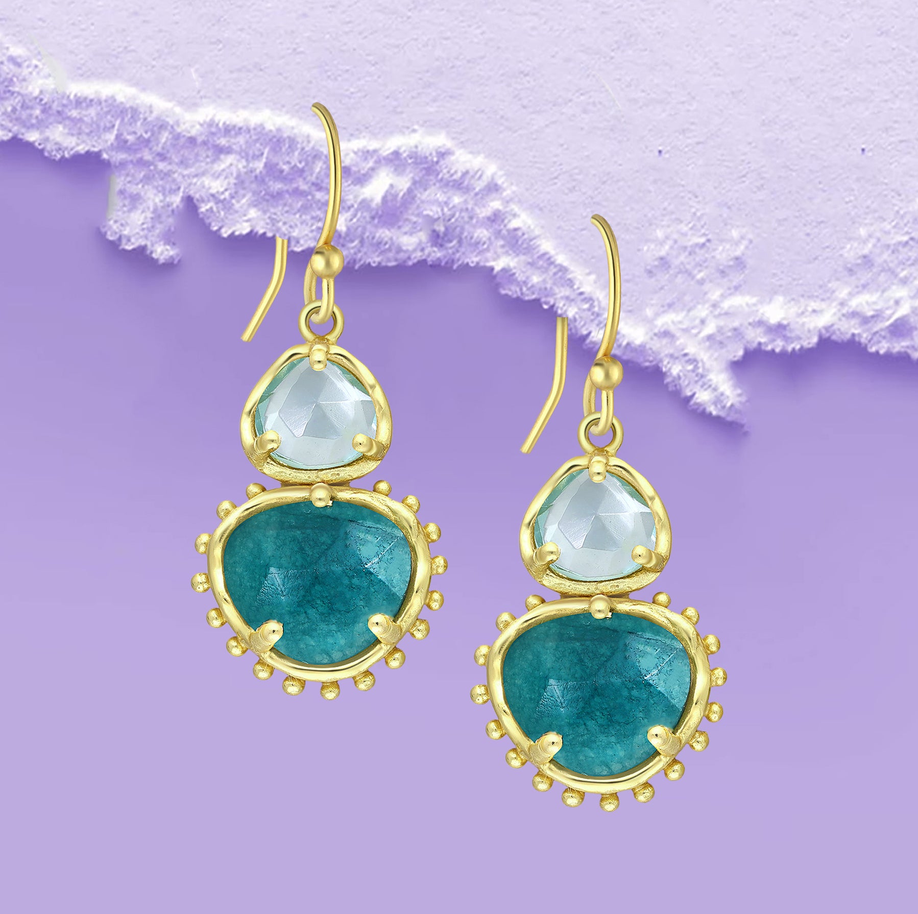 Sky Blue Topaz earrings, Green Quartz Earrings 