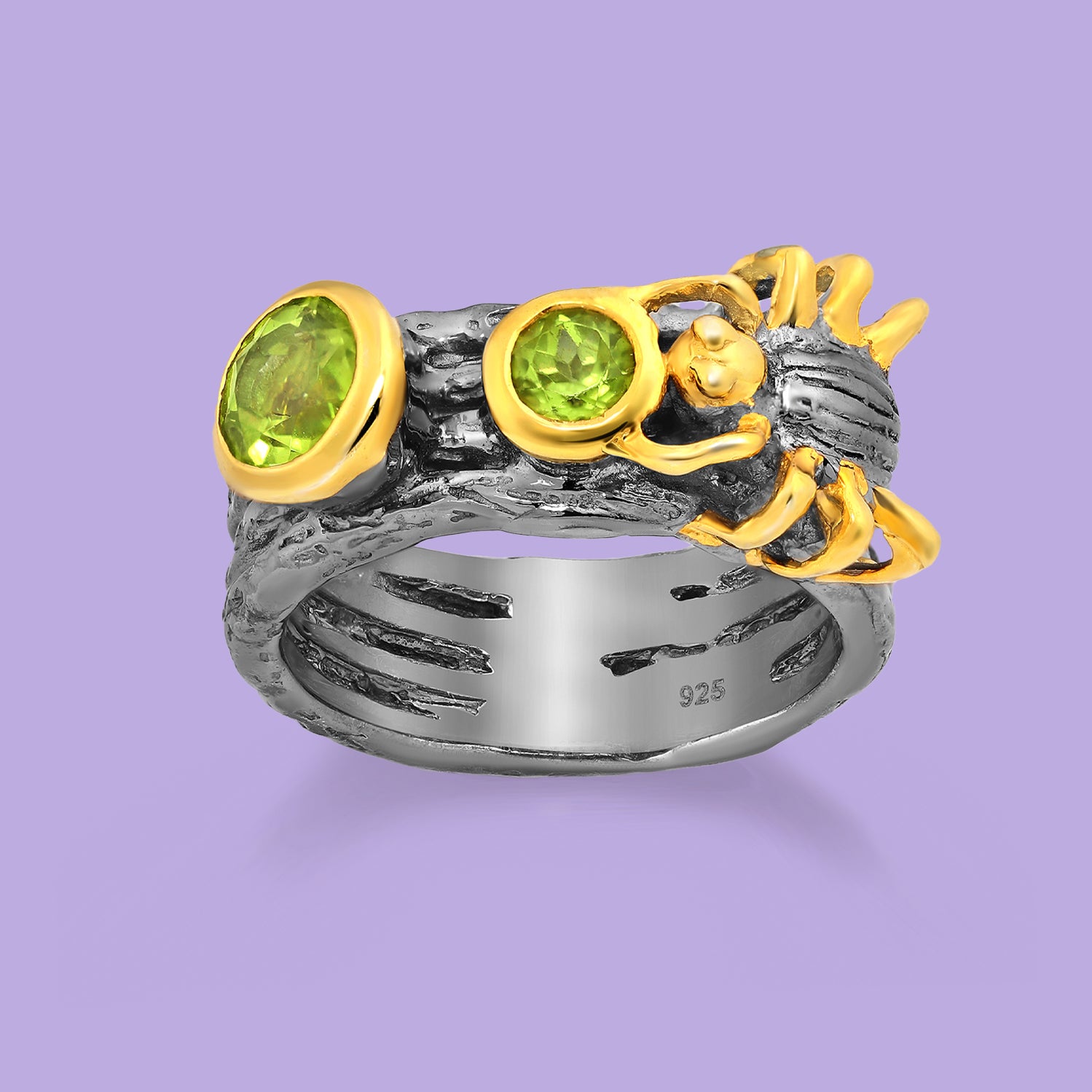  Spider Ring, Black Ring , Peridot ring