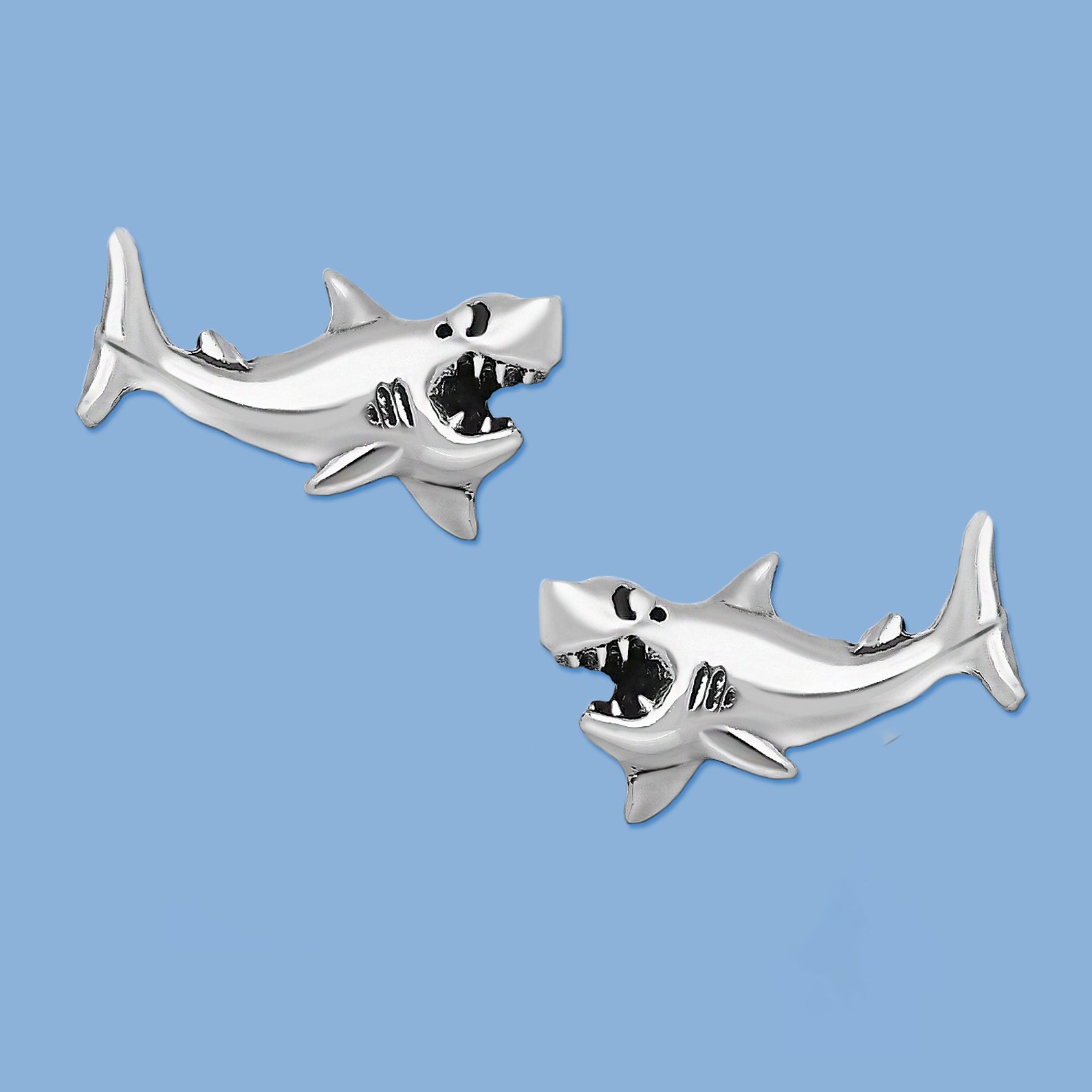 Stud Shark Earrings , silver earrings