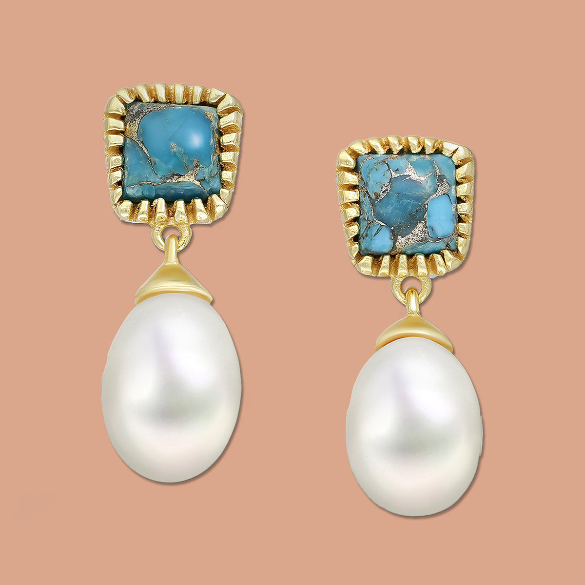 Turquoise studs, Dangle Pearls Studs