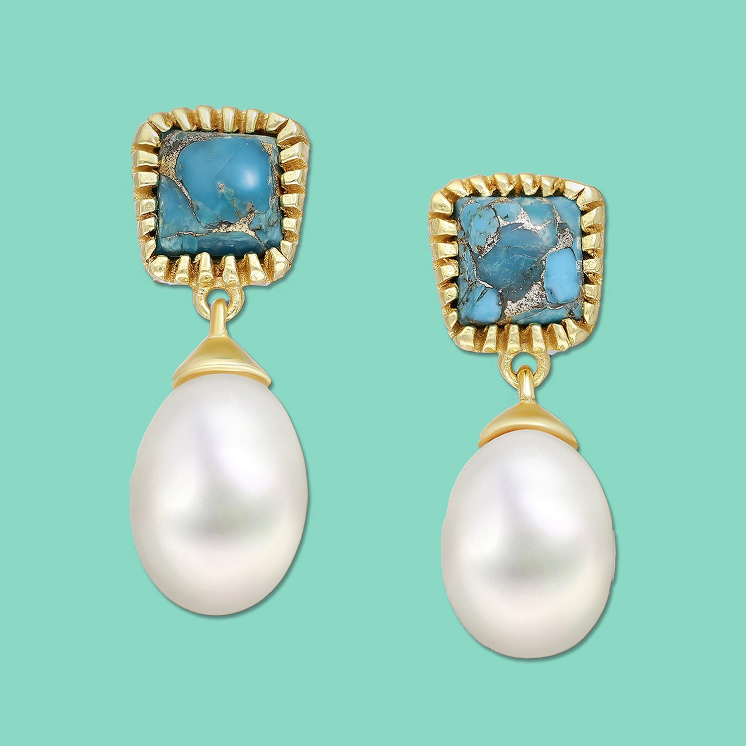 Turquoise studs, Pearls Studs