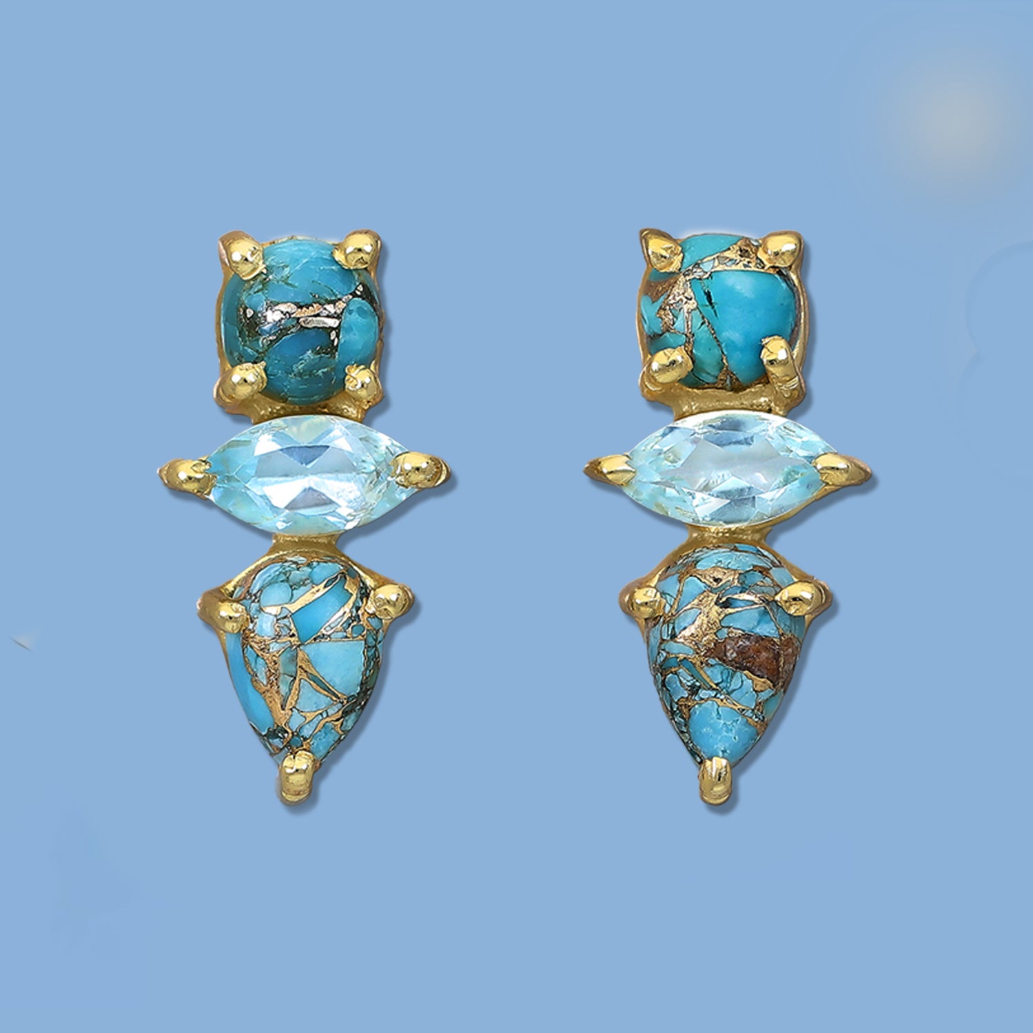 Turquoise earrings, Sky-Blue Topaz studs, 