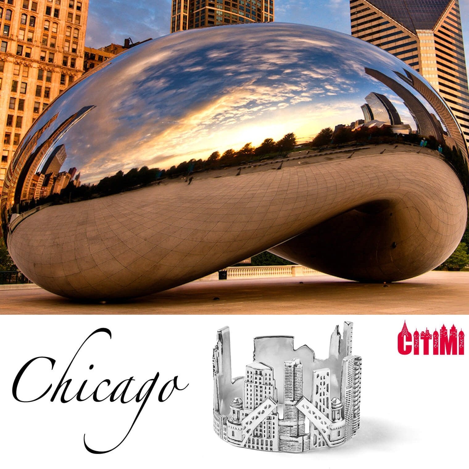 Cityscape Ring Chicago in Sterling Silver