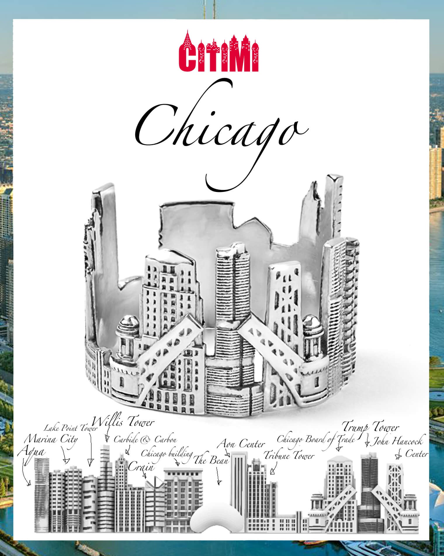 Cityscape Ring Chicago in 14K/18K Gold