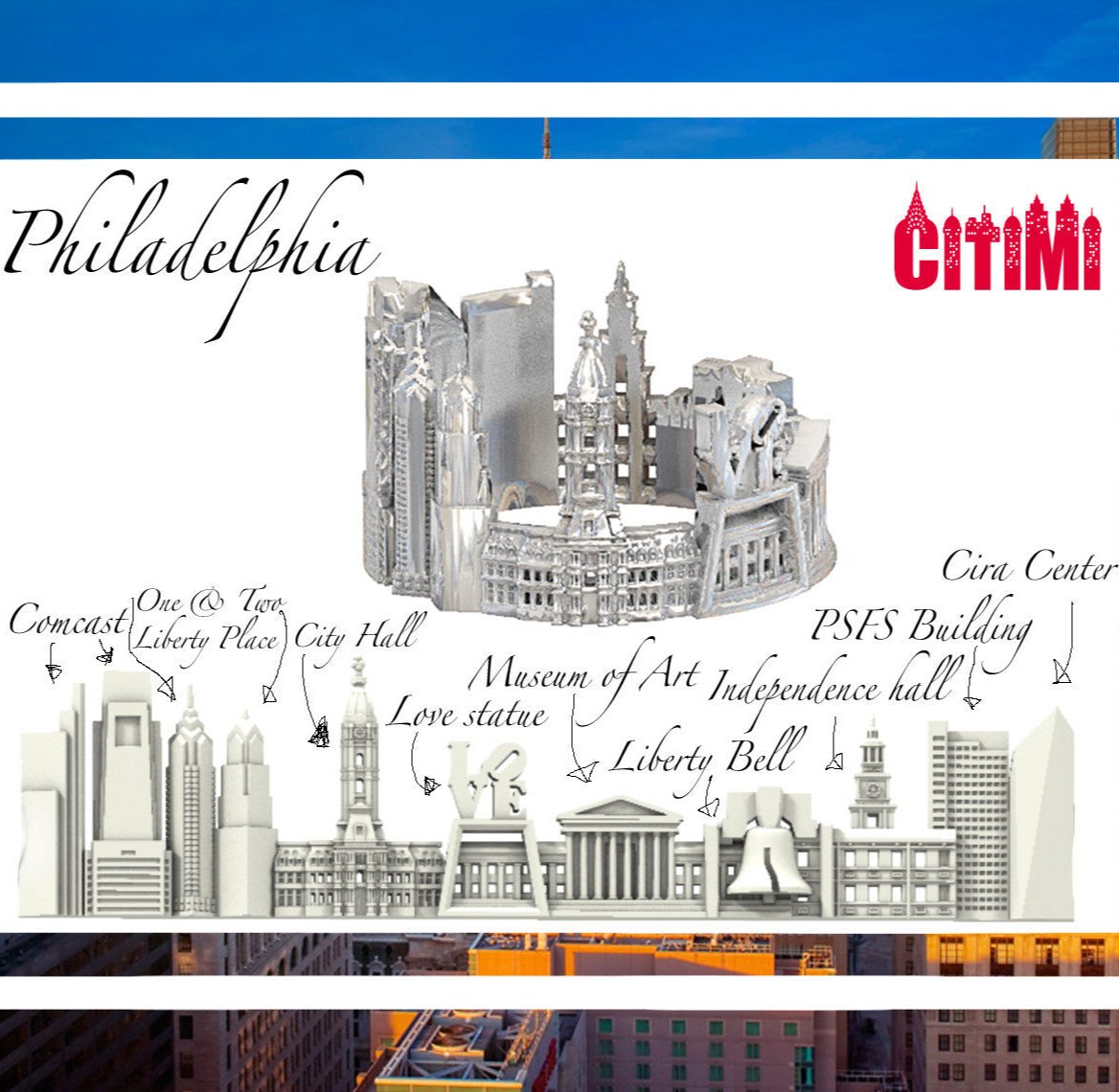 Cityscape Ring Philadelphia in Sterling Silver