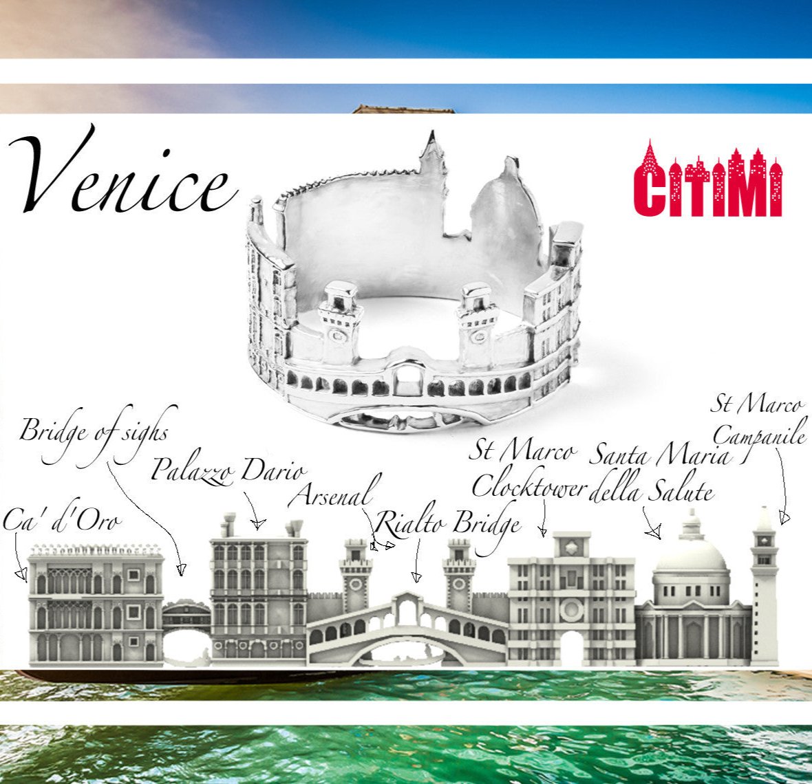 Cityscape Ring Venice in Sterling Silver