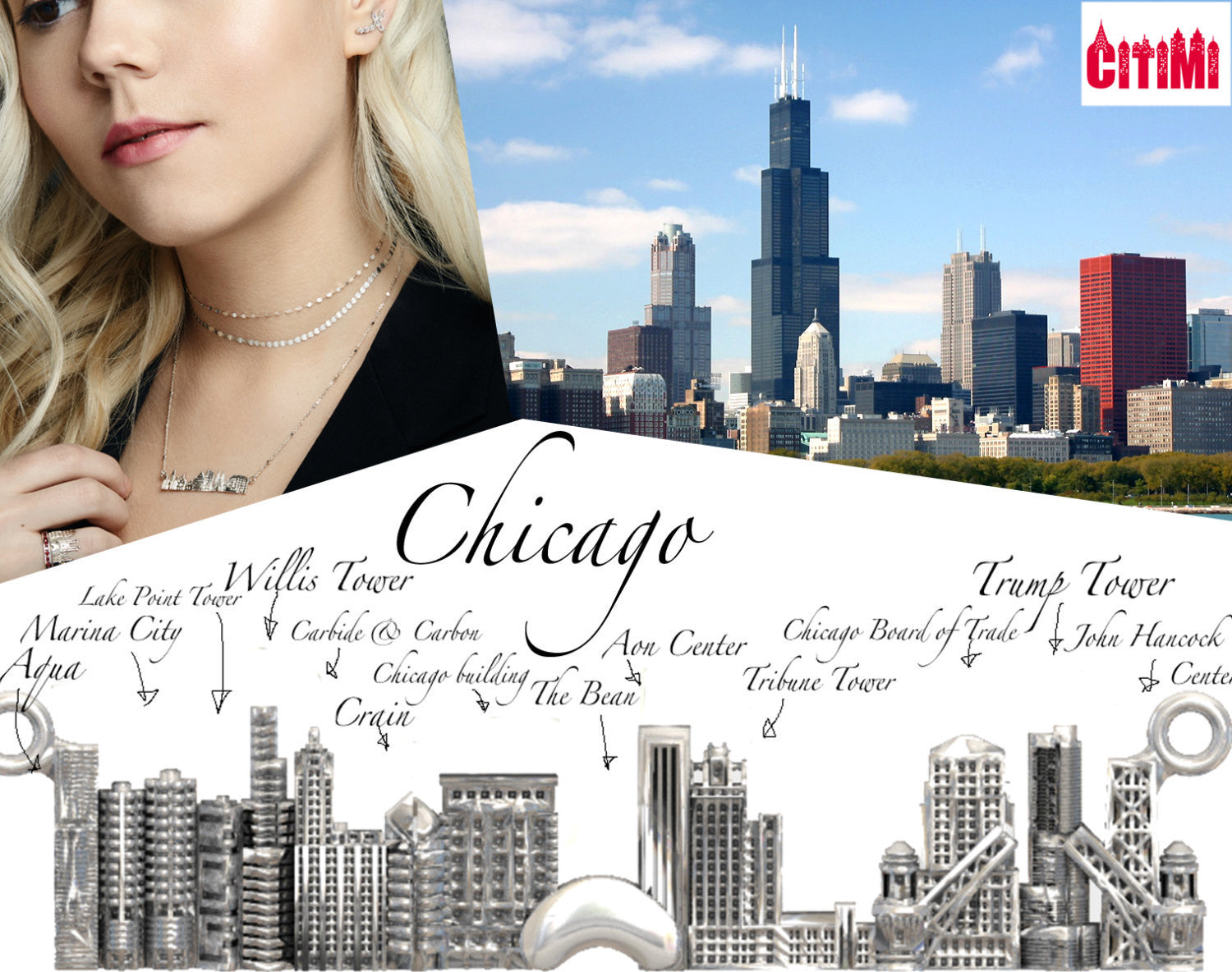 City Necklace Chicago in Sterling Silver