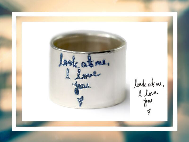 14mm Personalized Silver Ring with Actual Handwriting