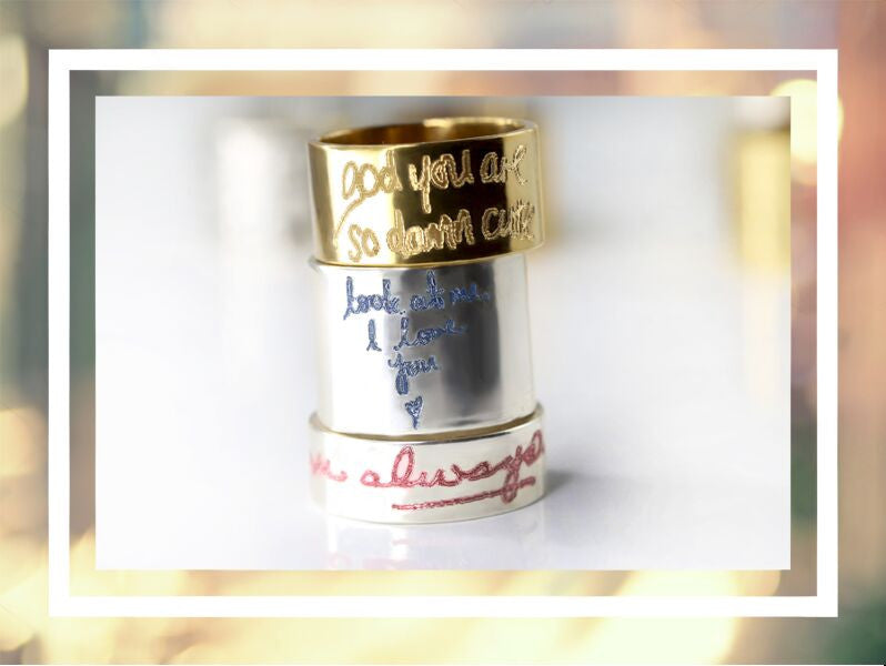 7mm Personalized Gold Plated Silver Ring with Actual Handwriting