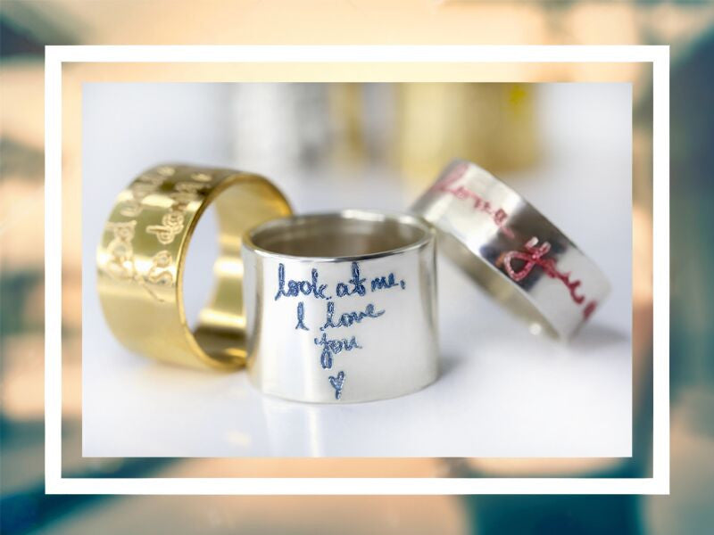 14mm Personalized Gold Plated Silver Ring with Actual Handwriting