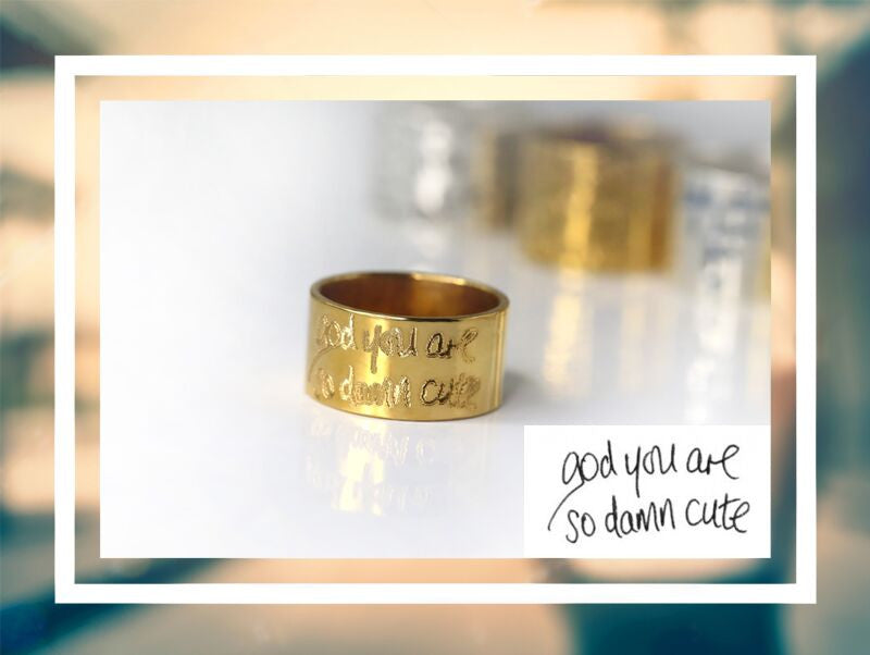 10mm Personalized Rose Gold Plated Silver Ring with Actual Handwriting