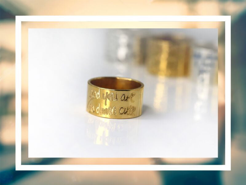 10mm Personalized Gold Plated Silver Ring with Actual Handwriting