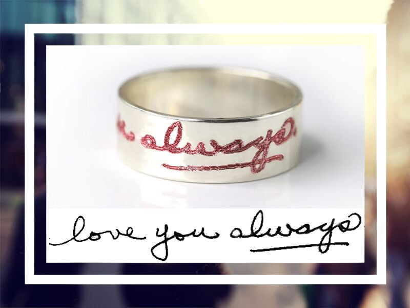 7mm Personalized Rose Gold Plated Silver Ring with Actual Handwriting