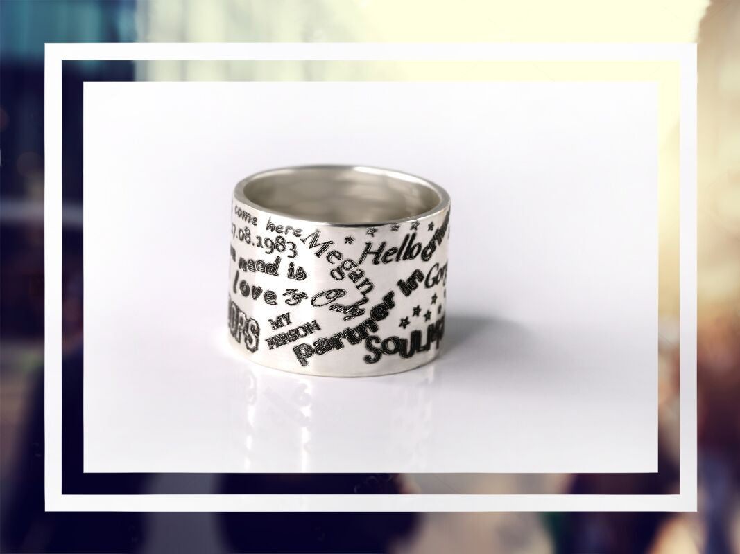 Personalized Rose Gold Plated Silver Ring Graffiti