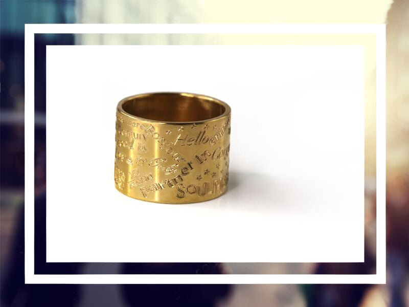 Personalized Gold Plated Silver Ring Graffiti