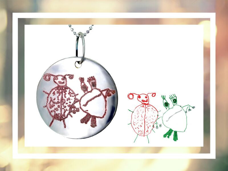 Personalized Artwork Silver Necklace with YOUR OWN Drawing